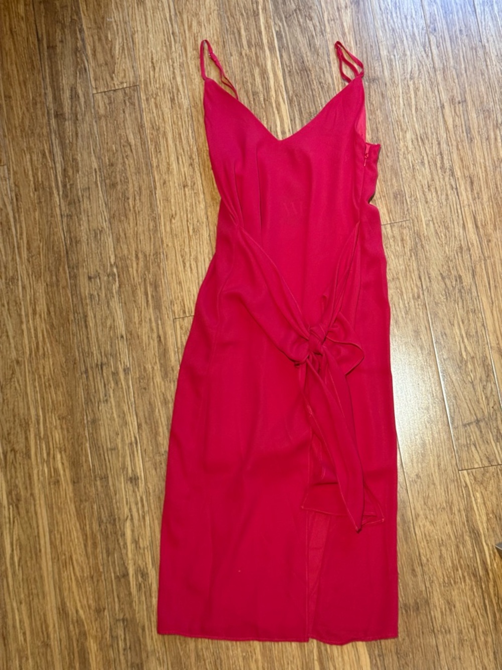 White Fox Boutique Hot Pink Slip Midi Dress with Side Tie